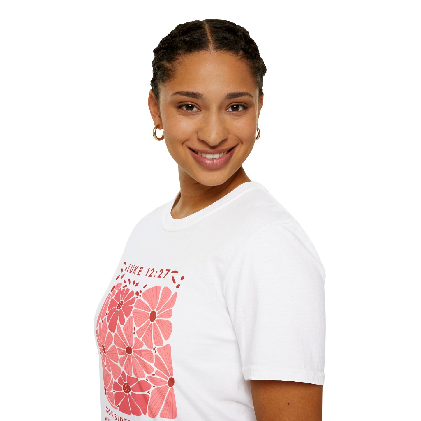 Wildflowers Unisex Softstyle T-Shirt with Luke 12:27 Quote