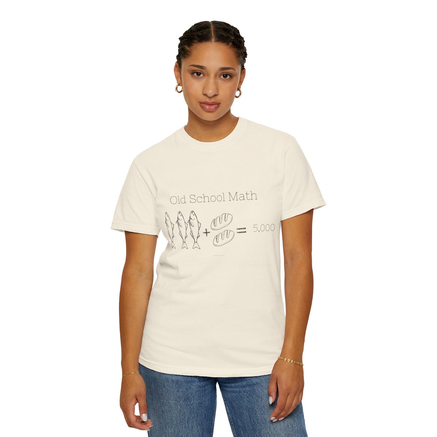 Religious T-Shirt with 3 Fish and 2 Loaves Feeding 5000