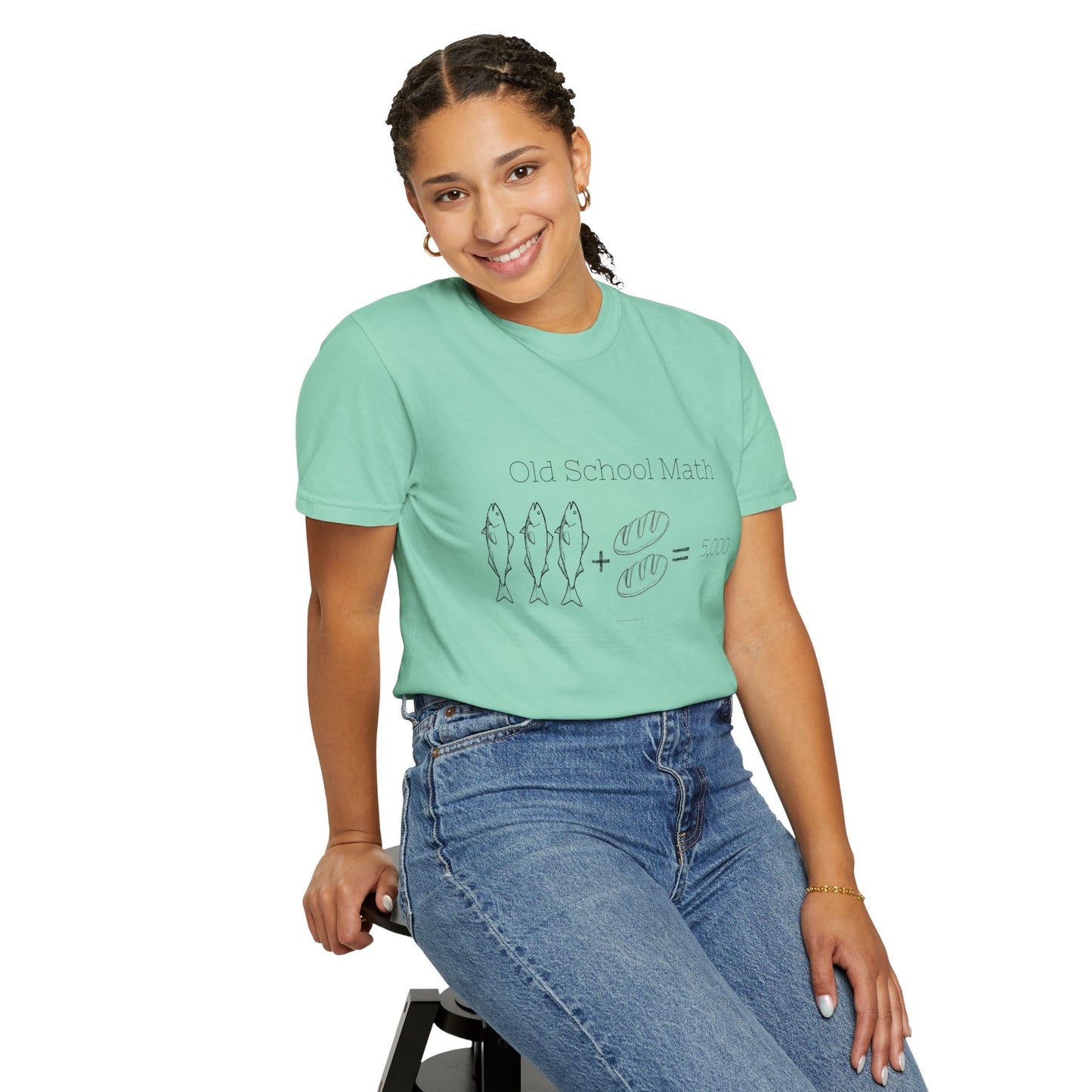 Religious T-Shirt with 3 Fish and 2 Loaves Feeding 5000