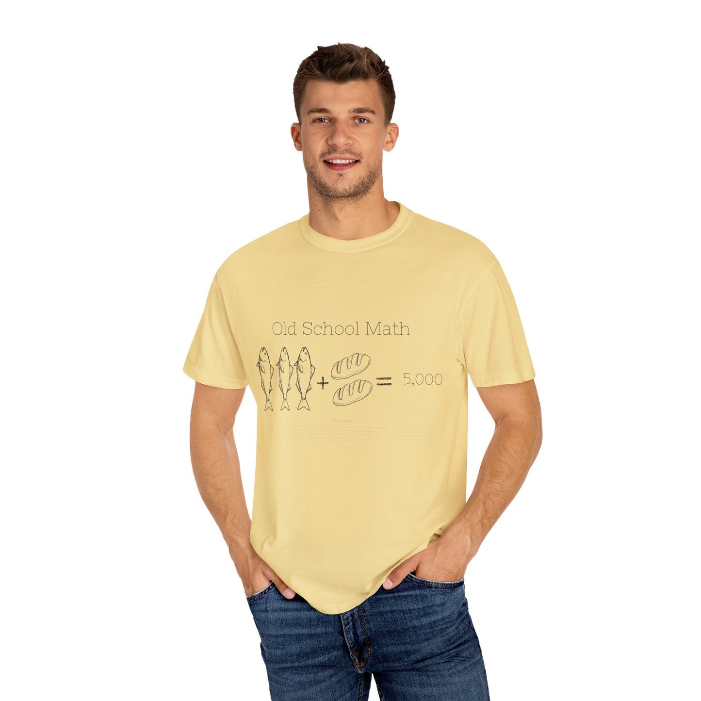 Religious T-Shirt with 3 Fish and 2 Loaves Feeding 5000