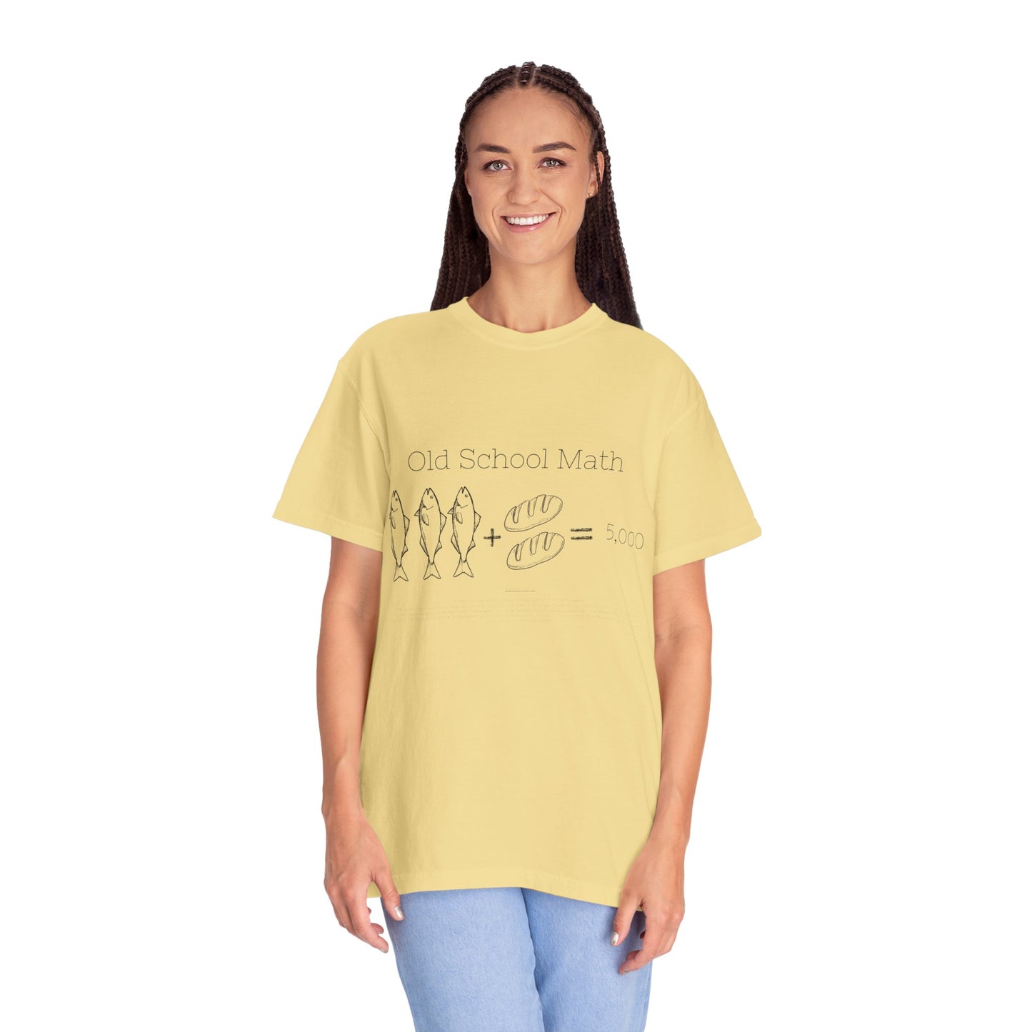 Religious T-Shirt with 3 Fish and 2 Loaves Feeding 5000